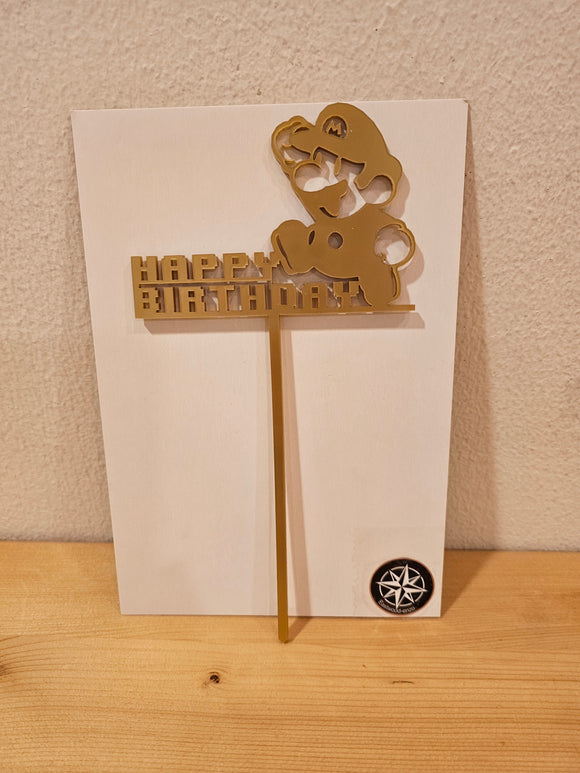 Taarttopper Goud Happy Birthday Mario