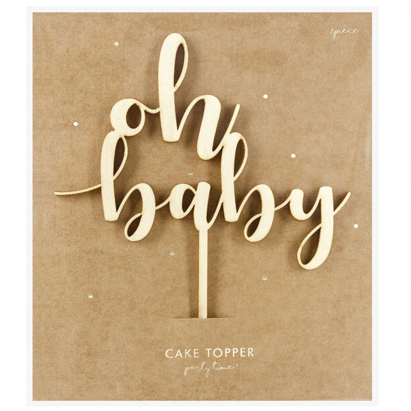 PartyDeco Houten Cake Topper Oh Baby