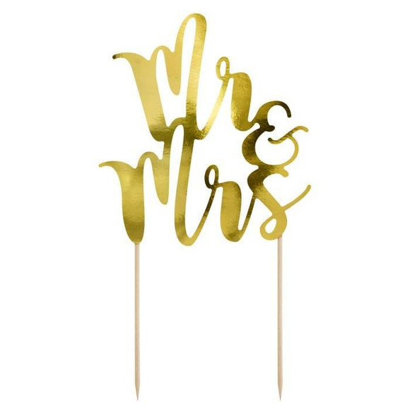 PartyDeco Cake Topper Mr & Mrs Goud