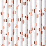 PartyDeco Papieren Rietjes hartjes roségoud pk/10