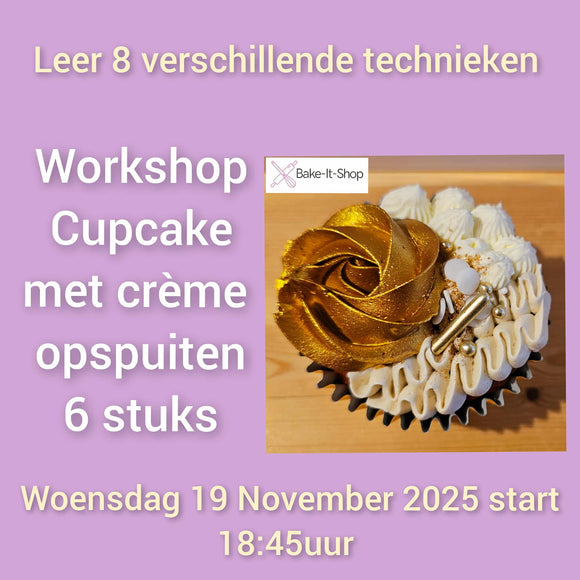 Workshop Cupcake opspuiten 6 stuks Woensdag 19 November 2025
