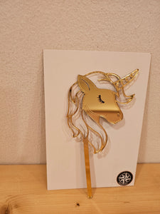 TaarttopperSpeigel Geel-Goud Unicorn hoofd