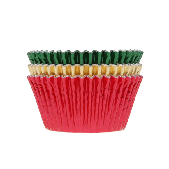 House of Marie Baking Cups Folie Rood/Groen/Goud pk/36