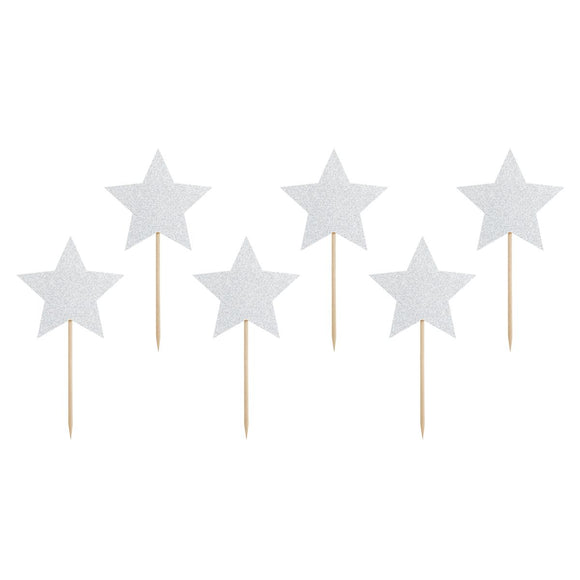 PartyDeco Cupcake Toppers Sterren Zilver Set