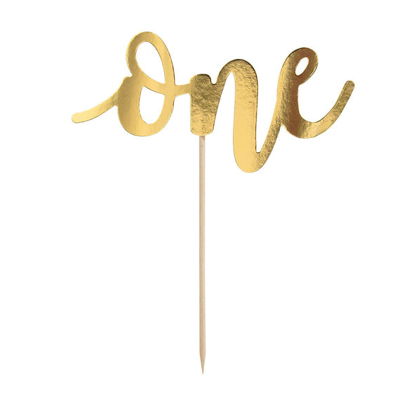 PartyDeco Cake topper One Goud