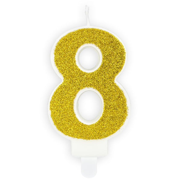 PartyDeco Verjaardag Kaars Nummer 8 Goud