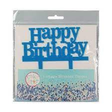 Taarttopper Acryl Happy Birthday Blauw 145x85mm