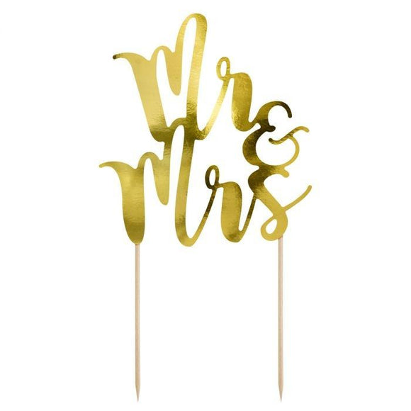 PartyDeco Cake Topper Mr & Mrs Goud