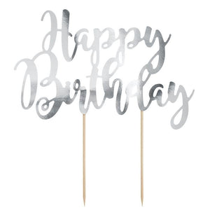 PartyDeco Cake Topper Happy Birthday Zilver