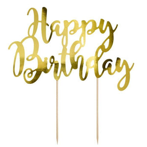 PartyDeco Cake Topper Happy Birthday Goud